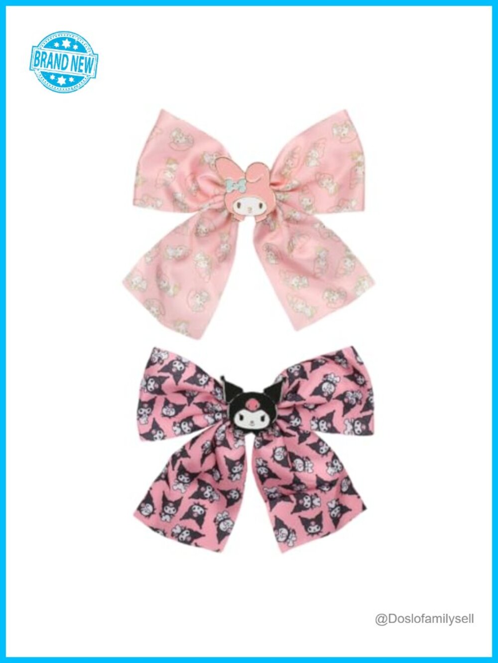 My Melody & Kuromi 2-Piece Hair Clip Bows with Charms Officially Licensed
